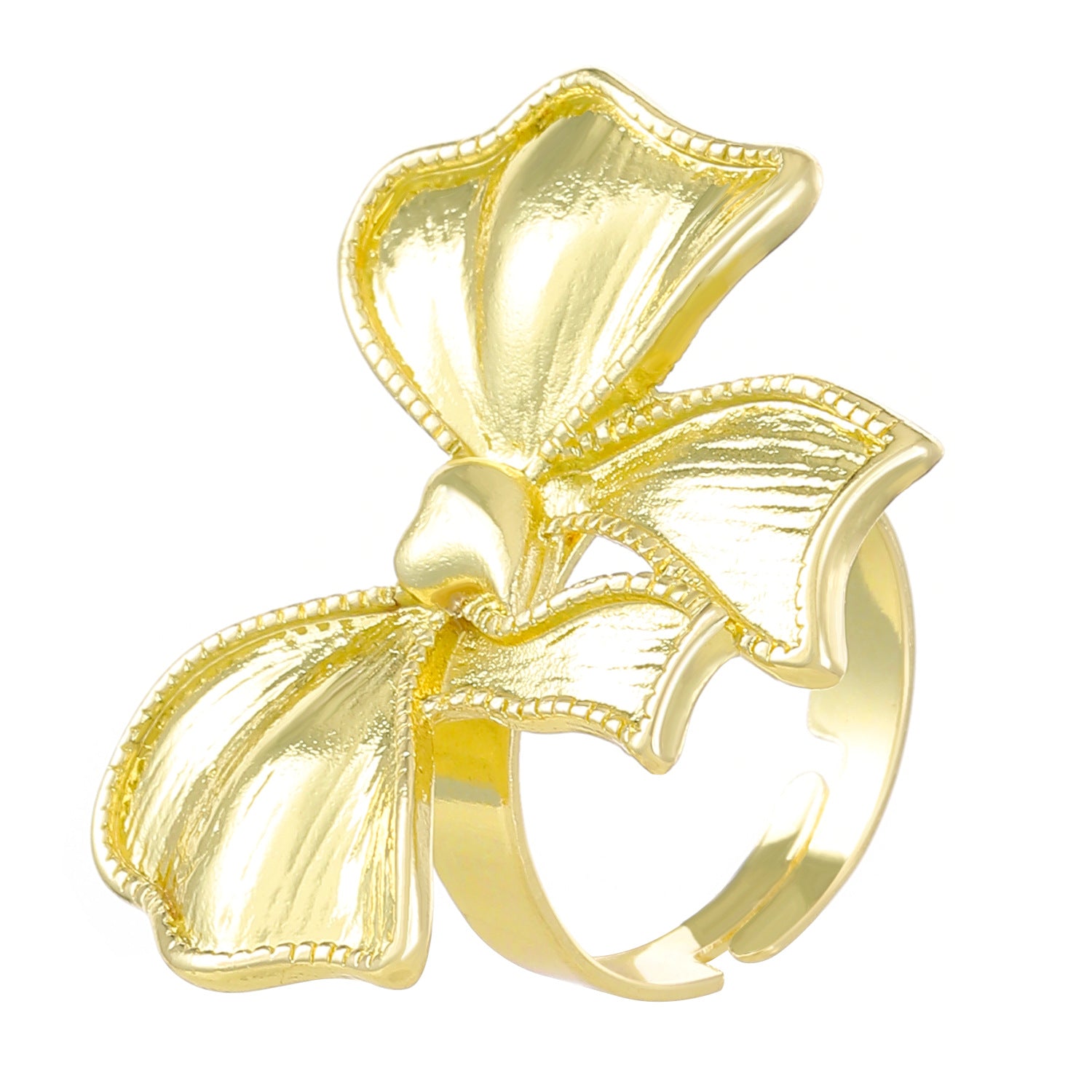 Wholesale Vintage Metal Bow Ring Micro-Inlaid Pink Zirconia Open Ring